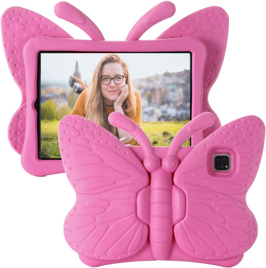 iPad Air 5th /4th Generation Case Kids, iPad Pro 11 inch Case for Girls, Cute Butterfly Shockproof EVA Foam Stand Cover for 11" iPad Pro 2022/2021/2020/2018 and 10.9" iPad Air 2022/2020, Rose