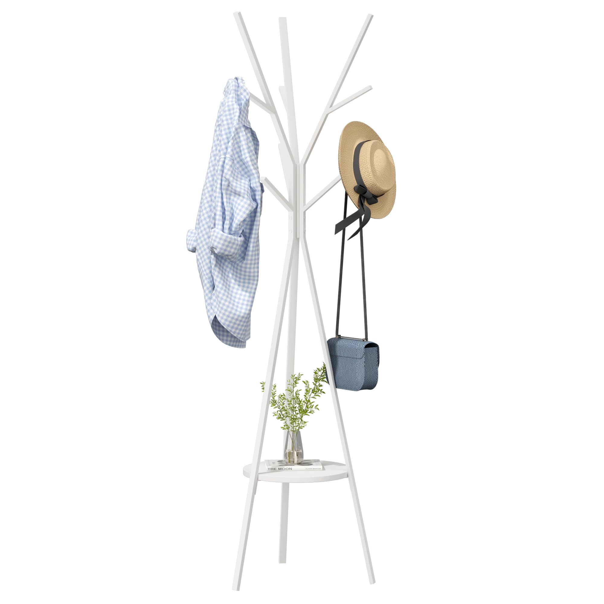 Home Bi White Coat Rack Stand, Entryway Standing Coat Tree,Hat Stand Coat Hanger With 9 Hooks For Holding Jacket, Handbag, Clothes, Hats, And Scarves,