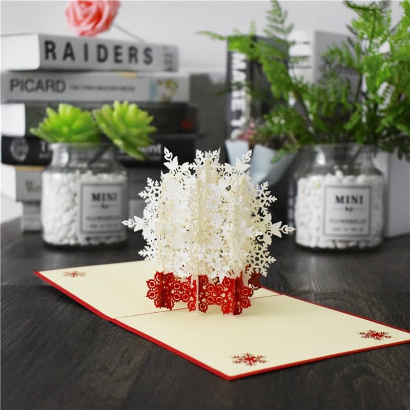 Glückwunschkarte 3D Schneeflocke Popupkarten Weihnachten Geschenke Frohe Weihnachten Neujahrsfeiertag Grußkarten Handmade (10 Packung)