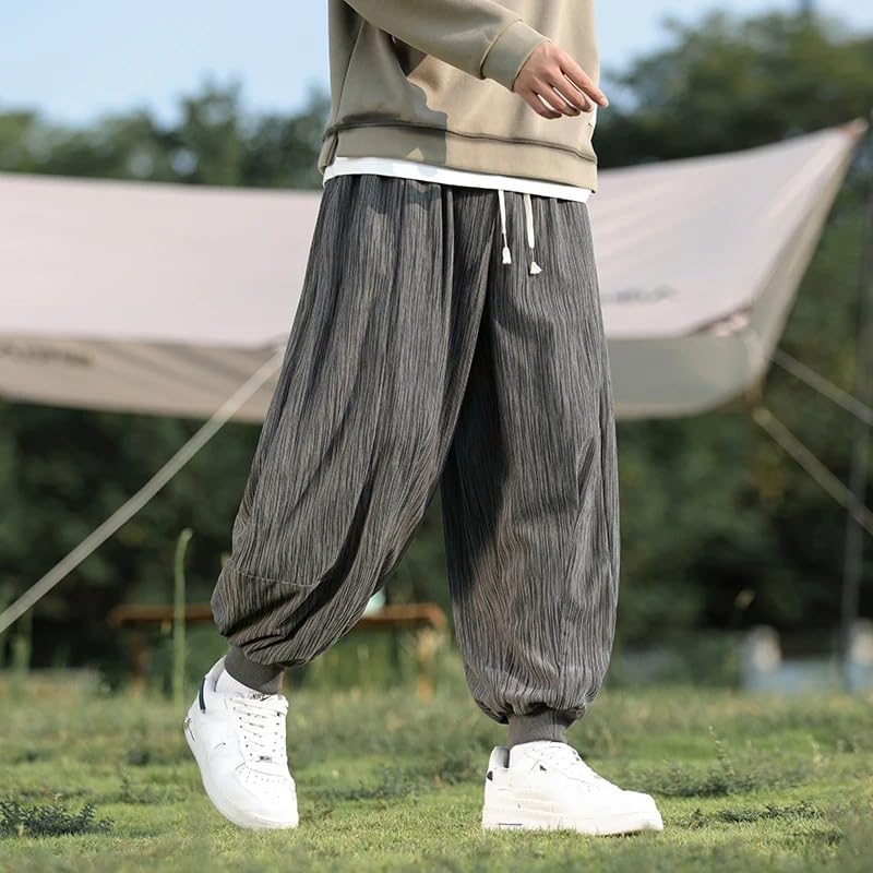 Men Baggy Harem Pants Japanese Elastic Waist Drawstring Wide Leg Pants Casual Loose Trousers4