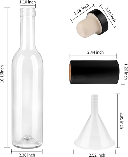 Miniatura 2 de Paquete de 12 botellas de vidrio transparente de 12 onzas con tapas de corcho y cápsulas retráctiles de PVC, botellas de vino vacías de 12.7 fl oz