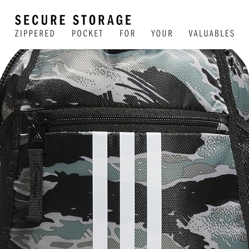 Image of adidas Alliance Sackpack, Drawstring Backpack, Lightweight Small Gym Bag for Women and Men, Essential Camo Silver Green-black /White /Black /2.0, One Size, Alliance Sackpack, Drawstring Backpack