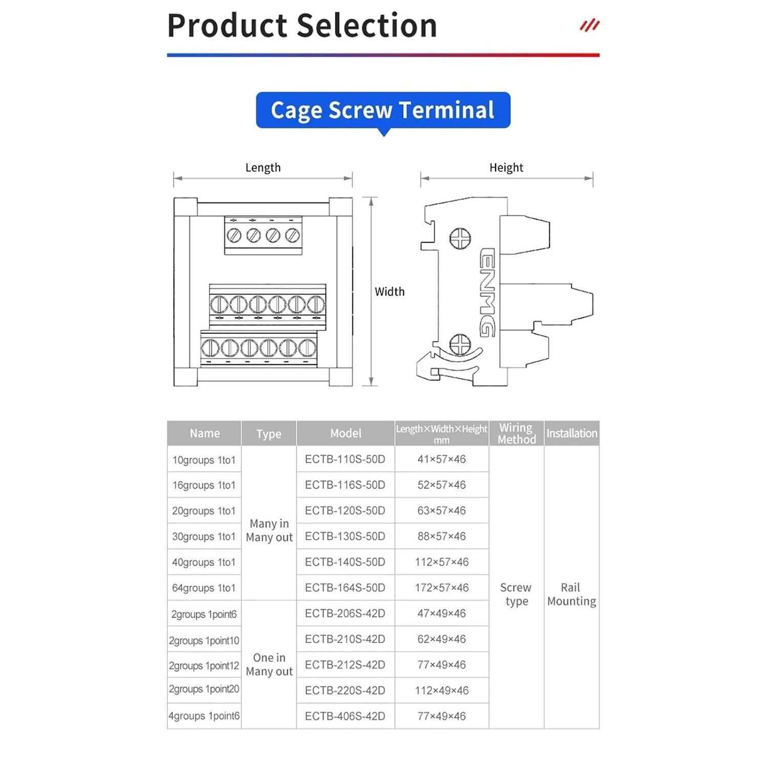 Terminal Block for PLC Wiring Terminal Block ECTB-Power Distribution Module for PLC,1-to-Multi Output(10~64 Ways) Vertical(ECTB-120M-42D)