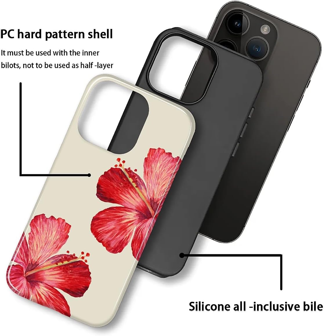 for iPhone 15 Pro Case [Compatible with Magsafe] Pattern Design for Women Girls Hybrid 2 Layer Hard Shell Silicone Protective Magnetic Cover,C Tropical Hibiscus Flower image 3