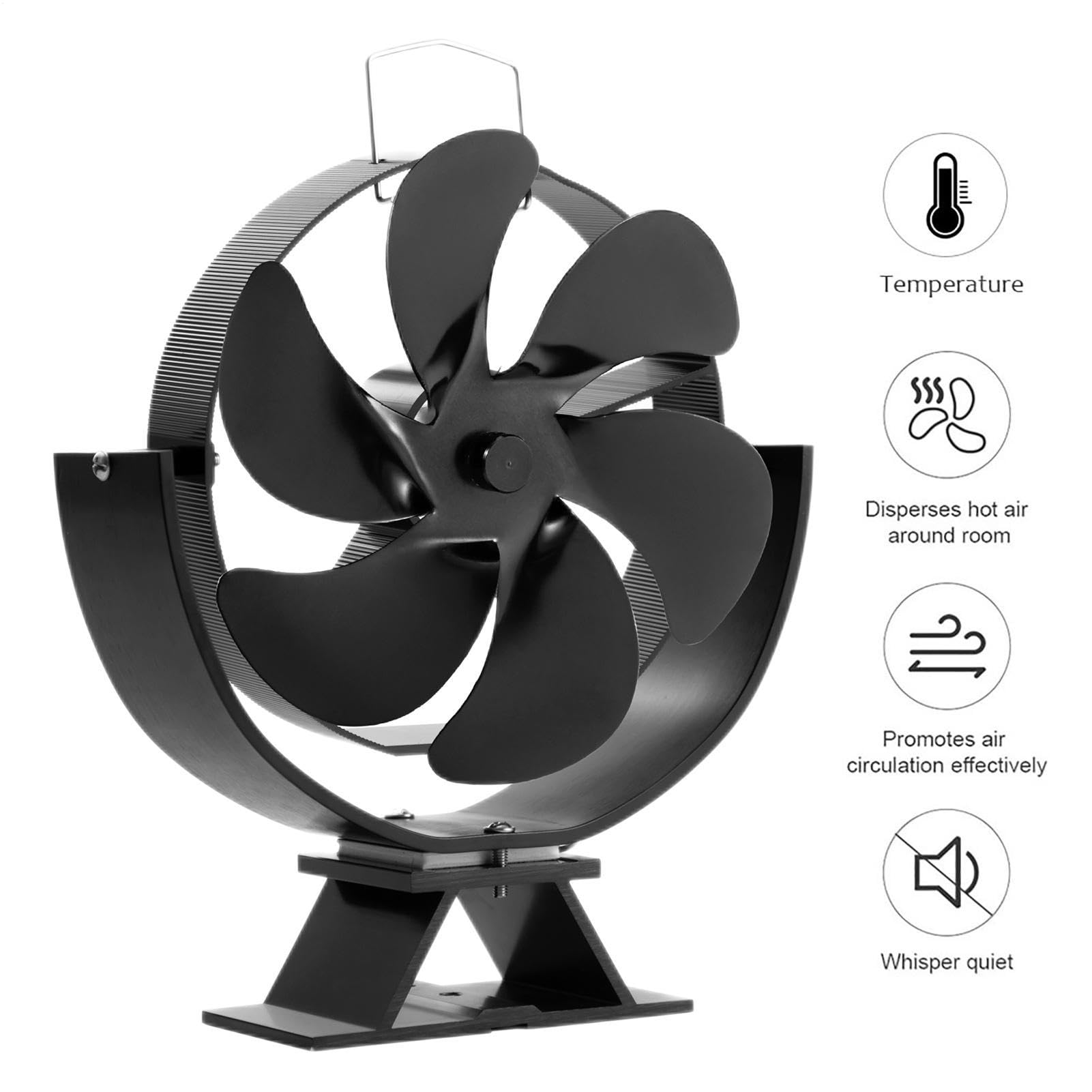 Ventilatore per stufa a legna, robusto ventilatore di circolazione 'aria | calda, girevole a 360 gradi, distribuzione efficiente del calore, riscaldato, silenzioso, alimentato a calore, 6