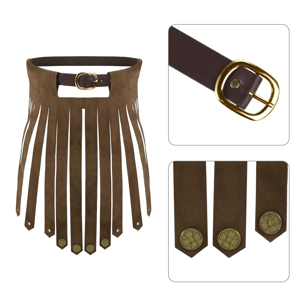 Medieval Knight Armor Skirt with Waist Belt Viking Leather Tassels Armour Skirt Adjustable Belt Vintage Roman Gladiator Warrior Soldier Pirate Adults Halloween Cosplay Party Fancy Dress Costume - Image 3