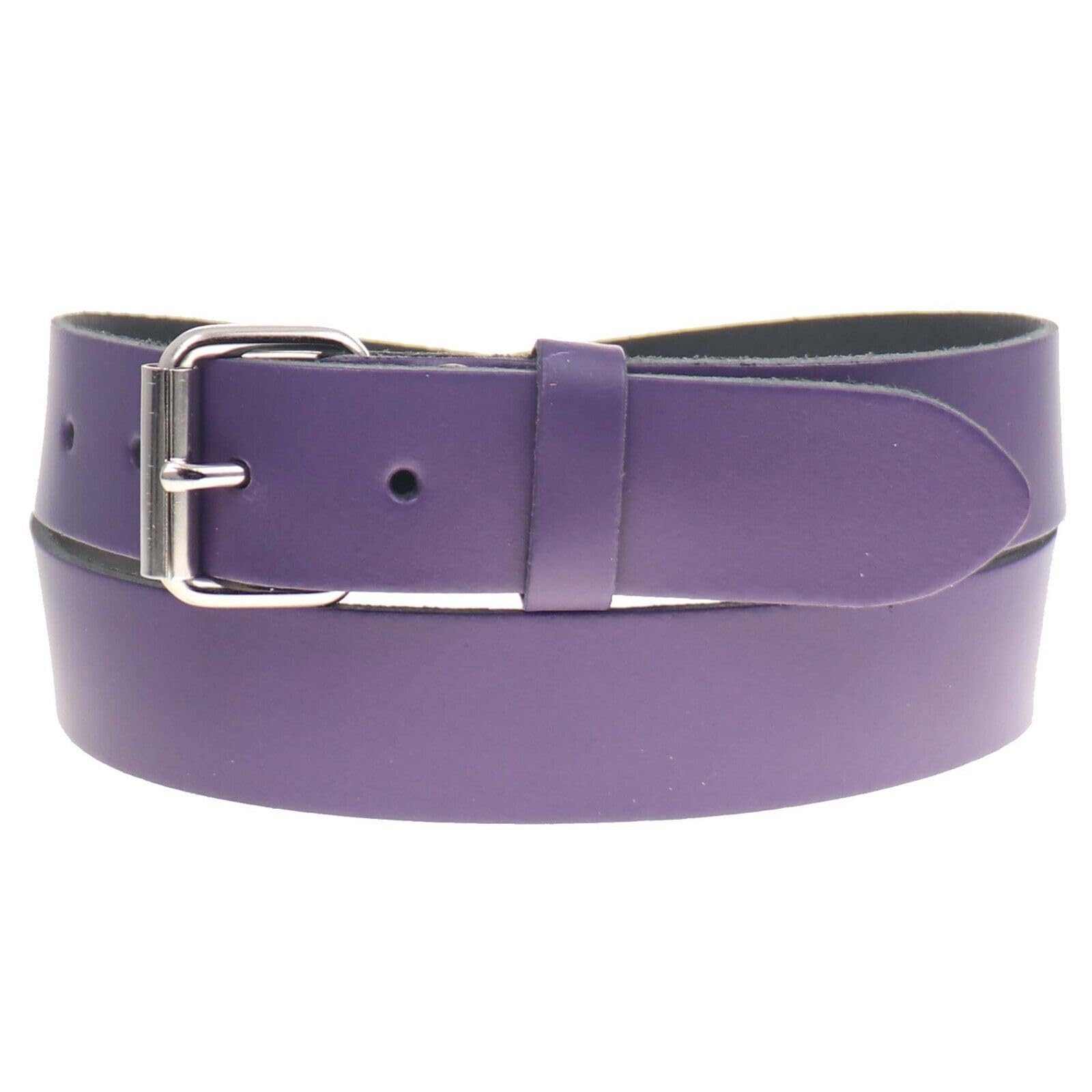 BULLET 69 35mm Colourful Leather Jean Leather belts Mens Womens Belts[Purple,XLarge 40" - 44" Waist,Silver Roller]
