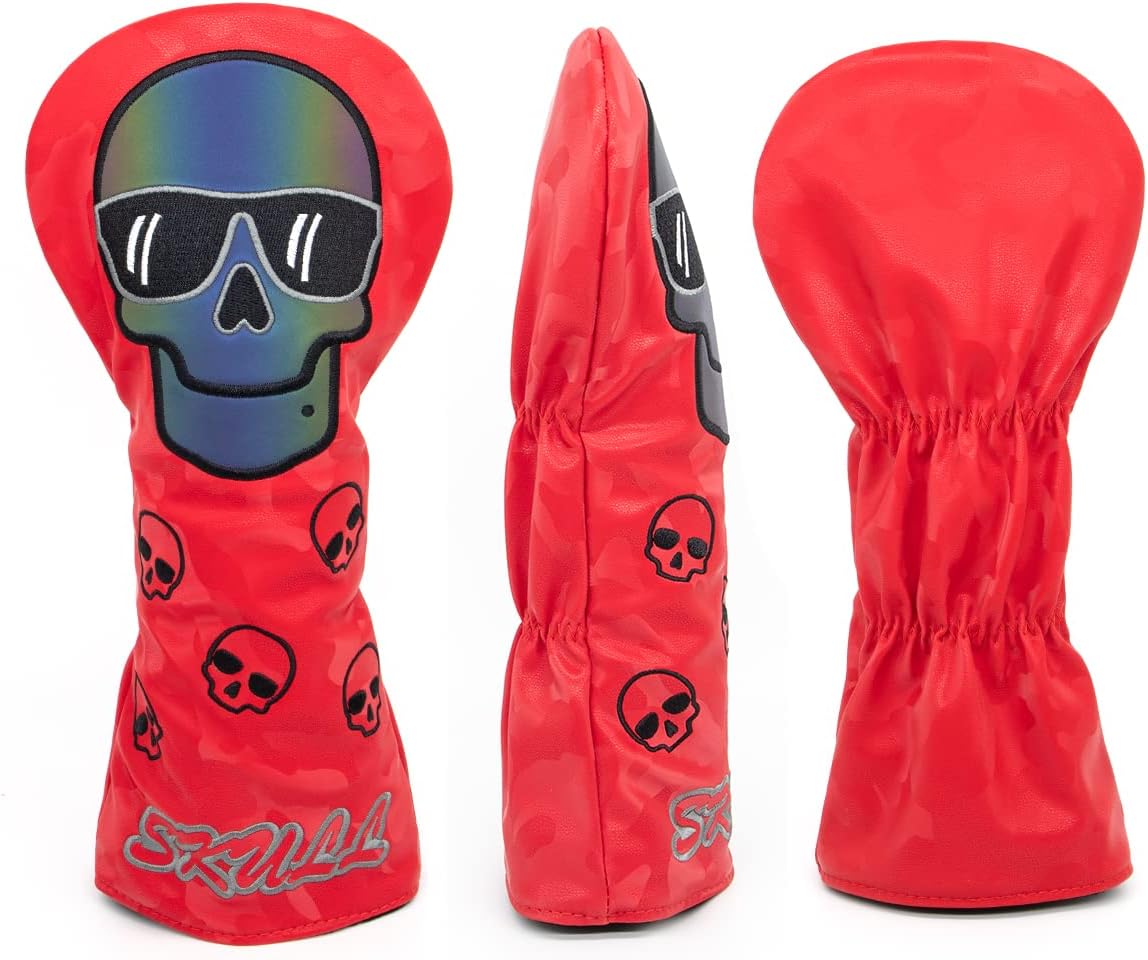 Skull Golf Headcovers for Driver Fairway Woods Hybrids Headcover, Golf Driver Fairway Wood Hybrid Rescue Club Cover, Special Camo PU Leather Golf Head Covers for All Brand