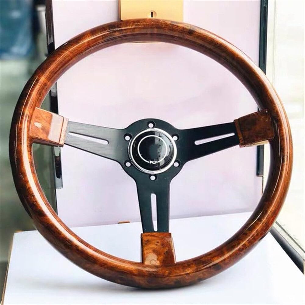 Volante Deportivo Retro de Madera de 14 Pulgadas - 6 Agujeros, Compatible Con Coche de Carreras - Cuerno Universal y Accesorios Para Modificación