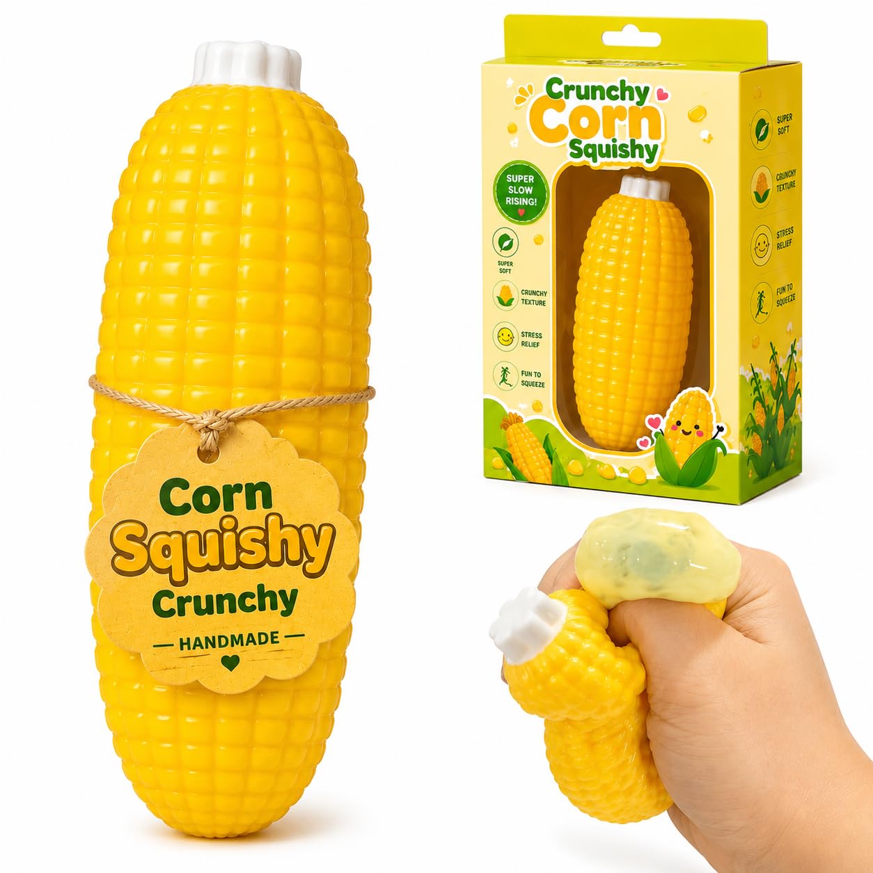 Crunchy Corn Squishy Asmr Stress Ball, Realistic Handmade Bar Corn Shape Bead Filled Crunchy Squishies Stress Ball, Cute Squeeze Sensory Fidget for Adults Office Anxiety Relief