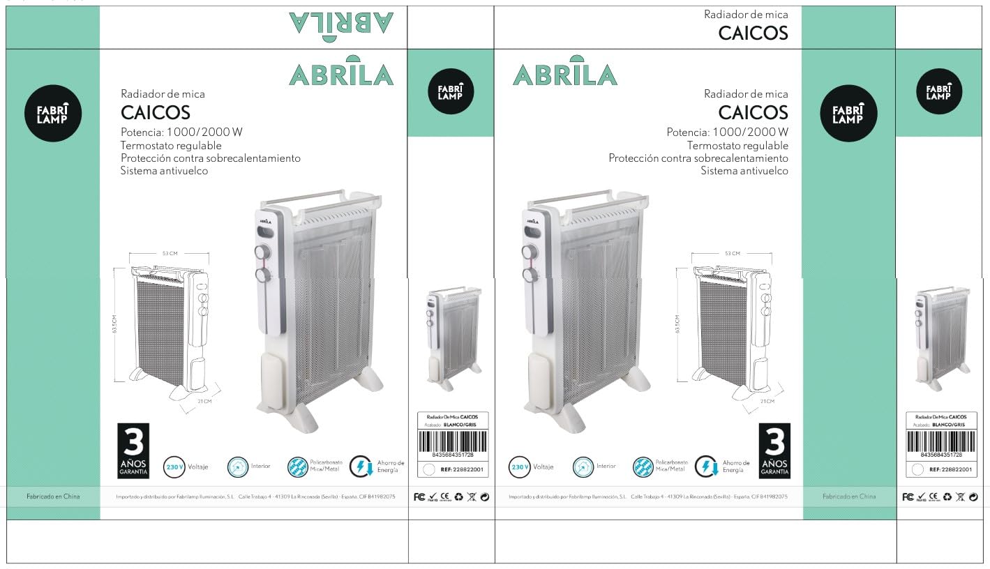 Radiador de mica 2000W | Estufa de mica | Radiador eléctrico bajo consumo | Radiador de 4 elementos