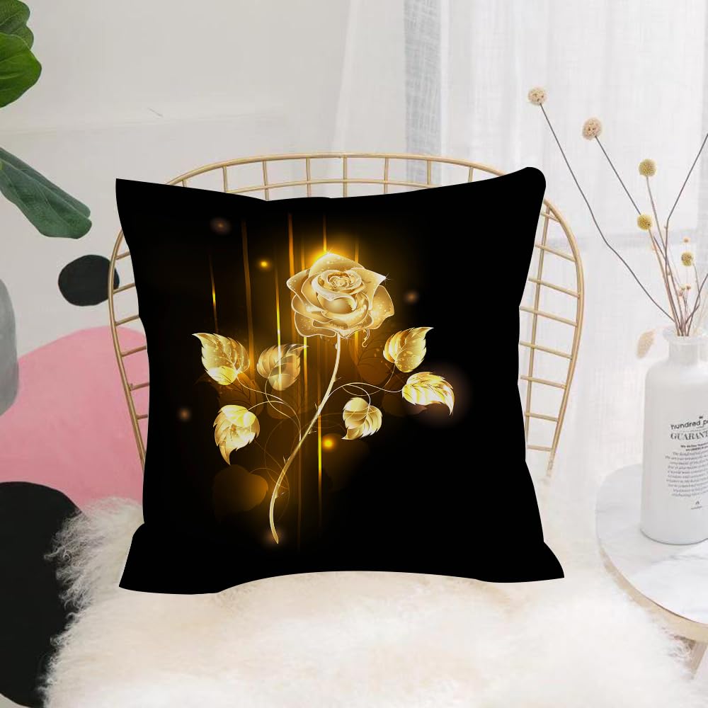 HYOSXW Cushion Cover,Throw Pillow Case Home Decorative for Living Room Bedroom Sofa Chair 16X16 Inch,Glowing golden rose on black background.,Pillowcase 40X40cm