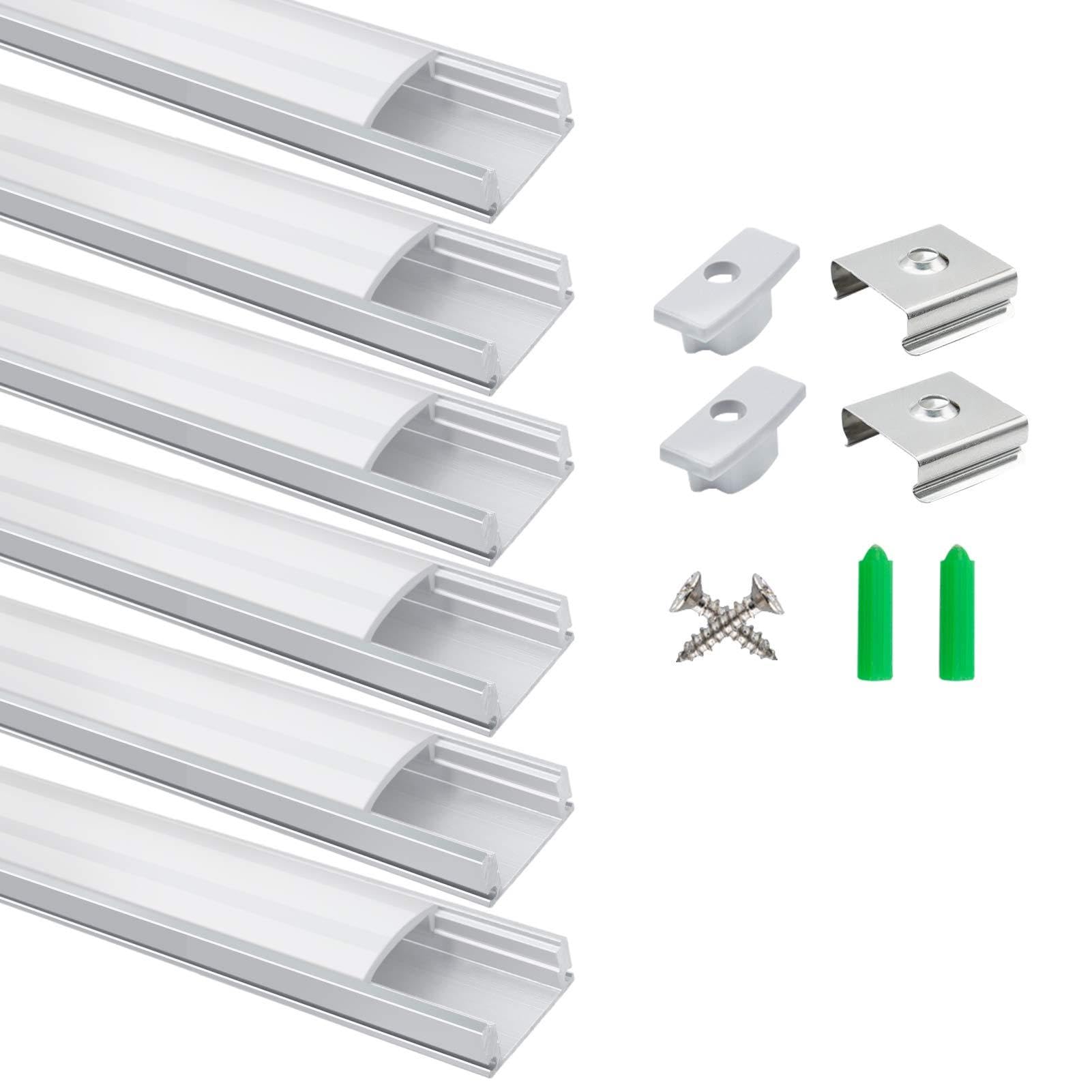 LightingWill Profilé LED Aluminium en U 6 x 1 m Argent, Diffuseur Fumé, Kit avec Embouts et Clips, Rail pour Ruban LED, Dissipateur de Chaleur, Installation LED