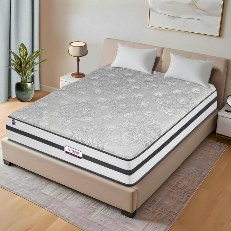 AMORE Orthoplus 10 Inches 100% Natural Latex Pocket Spring Mattress |Queen Size (75x66x10) | Soft |7-Zone Motion Isolation|CertiPUR-US Certified HR Foam | CertiGuard Technology