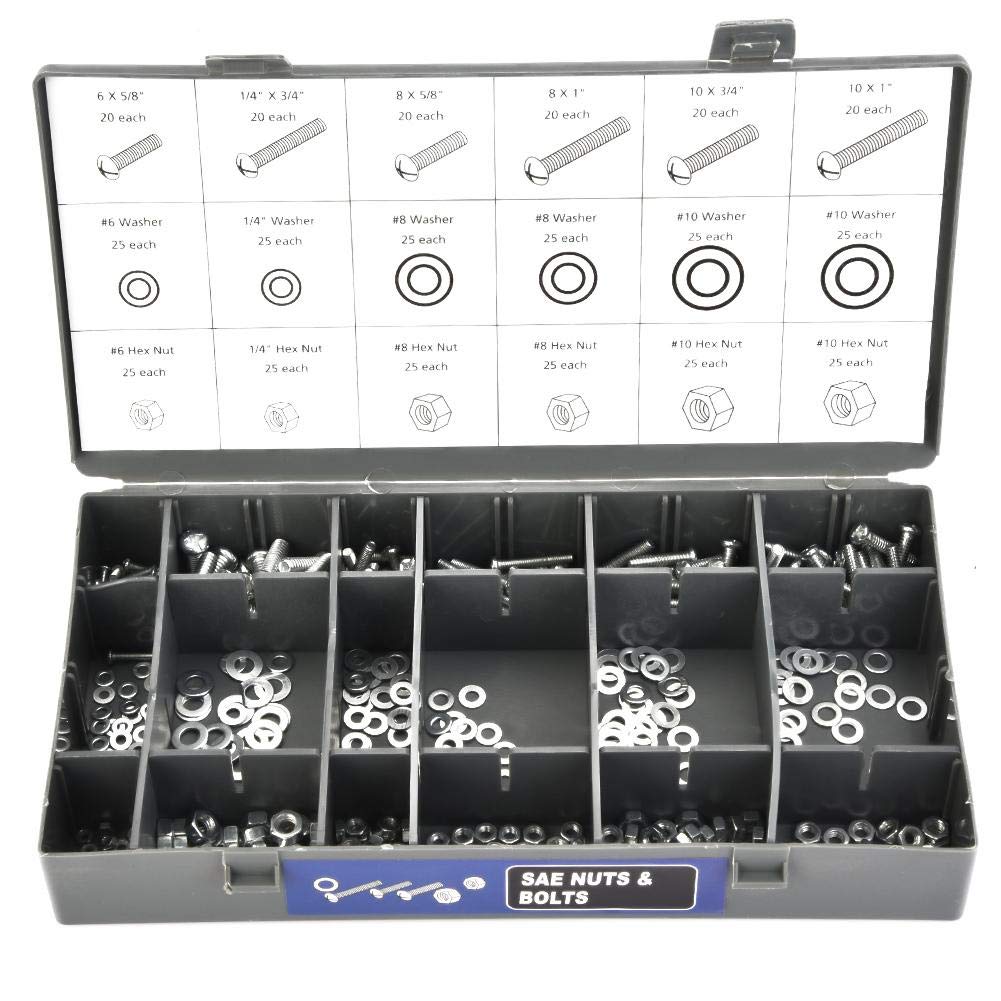 Cocoarm Kit de 1200 Tornillos de Máquina y Tuercas Hexagonales, Organizador de Marco de Metal con 4 Estuches Extraíbles, Compartimentos Ajustables para Reparación Doméstica, Taller, Uso Industrial