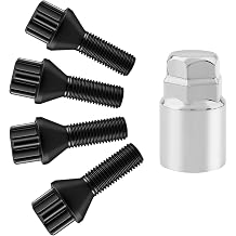 M12 x 1.5 Lug Bolts 4 Locks + Key Fit for BMW Aftermarket Wheels, Conical Seat 28mm Shank Length Bolt Type Locks, Conical/Cone Seat Black Lock Lug Bolt Studs Dual 19mm & 21mm Hex Key M12 x 1.5