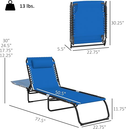 Miniatura 3 de Outsunny Silla Tumbona Plegable, Silla de Bronceado para Patio, Tumbona para Exteriores con Respaldo Reclinable de 4 Posiciones, Asiento de Malla