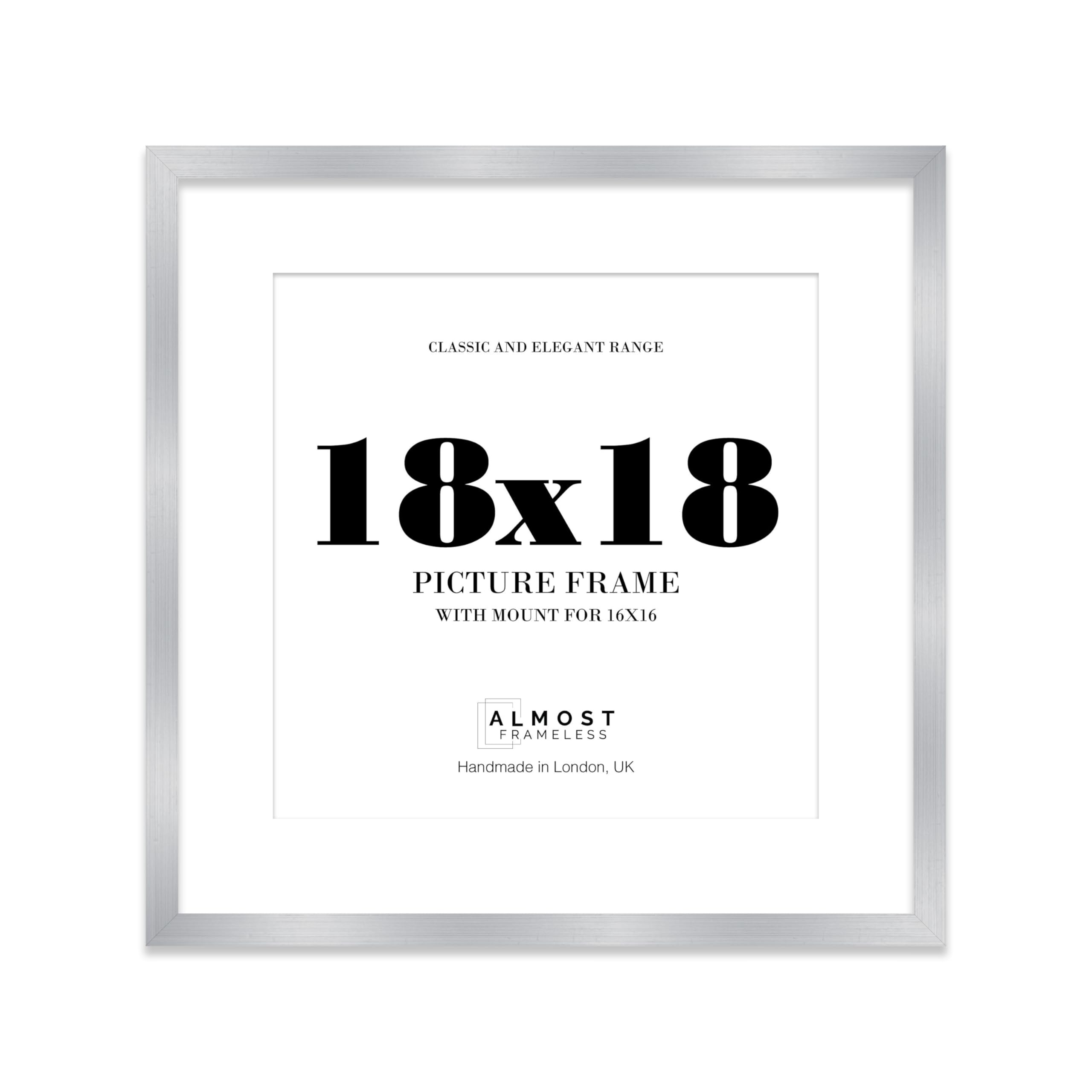 18x18 Silver Picture Frame with Mount for 16x16 Photos, Prints - Modern Square Wall Frame, 1 Pack