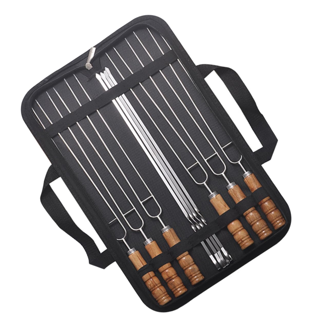 BESTonZON Brochetas de Barbacoa con Mango de Madera Antióxido 10 de Acero Inoxidable y Bolsa de Almacenamiento para Uso en Exteriores y Vida Diaria