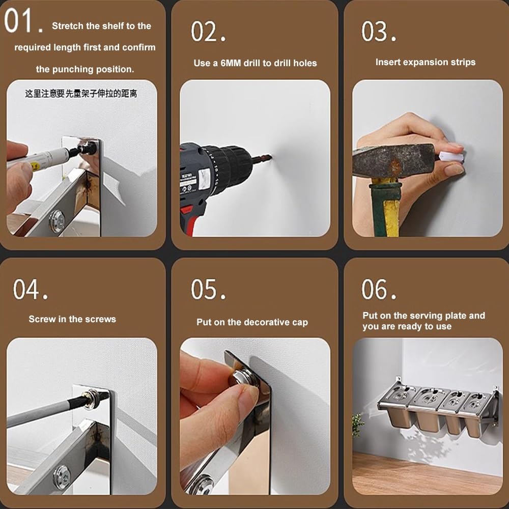 Estante de especias de acero inoxidable para montaje en pared, 5 sartenes expandibles con tapa, organizador de condimentos para encimera de cocina
