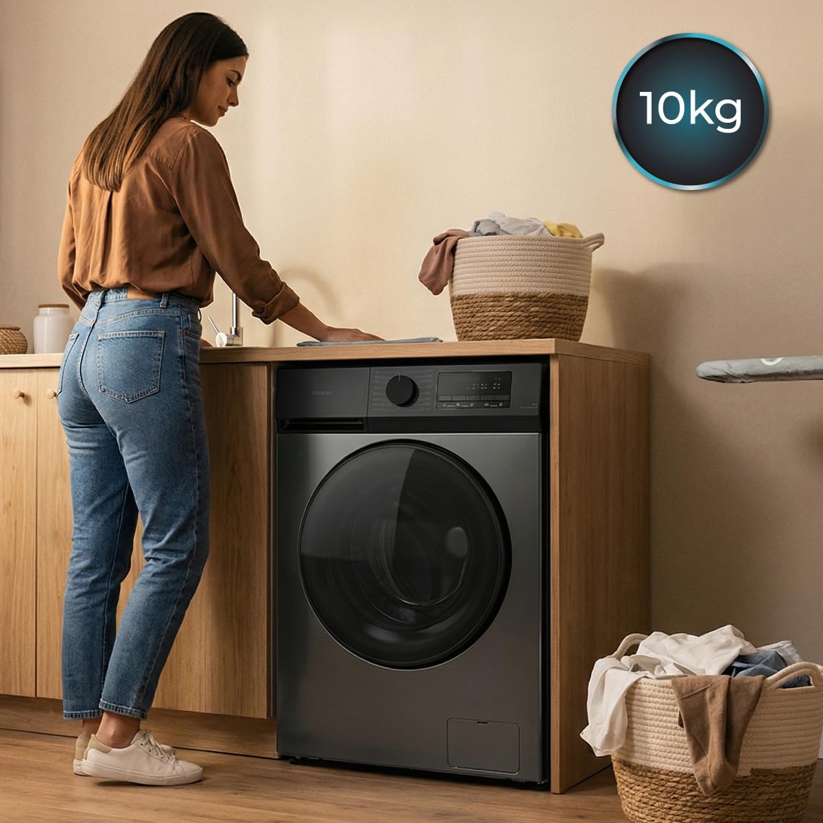 Cecotec Lave-linge à Chargement Frontal 10Kg Bolero DressCode 10450 Inverter Steel, 1400 tr/min, 16 programmes, Classe A-10%, Moteur Inverter Plus, Pearl Drum, Fonction Silence, KidLock, Acier