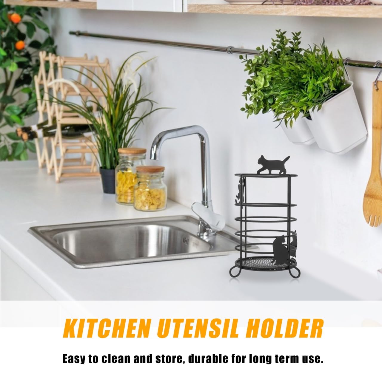 ABOOFAN Cat Pen Holder Multifunctional Iron Tableware Organizer for Chopsticks and Utensils Small Space-Saving Container for Home Office Kitchen Use 7.20X5.74X5.74In