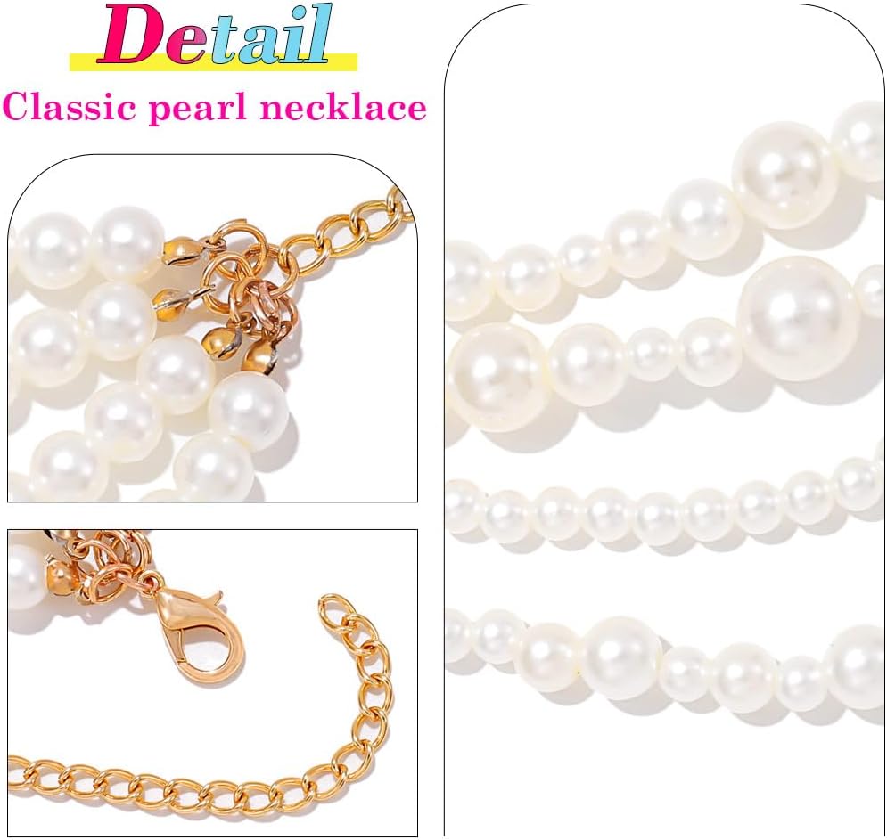 Nicute Layered Pearl Choker Necklace White 1920s Vintage Collar Chunky Wedding Classic Necklace for Women