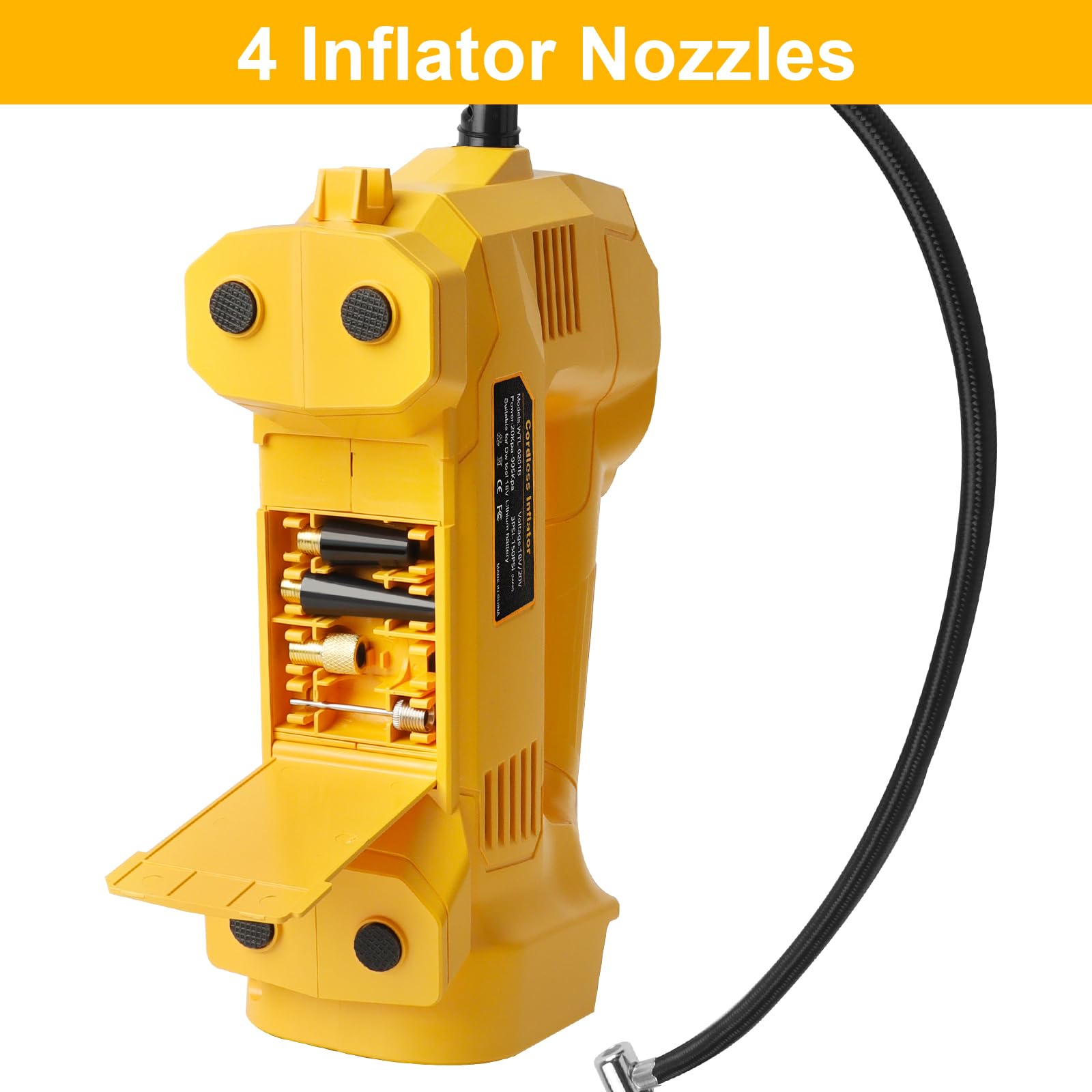 QUPERR Akku Kompressor kompatibel mit Dewalt 18V Akku, Elektrischer Luftkompressor bis 10,34 bar mit LED-Licht & Autostopp, Tragbare Luftpumpe für Auto, Motorrad, Fahrrad, Bälle (ohne Akku)