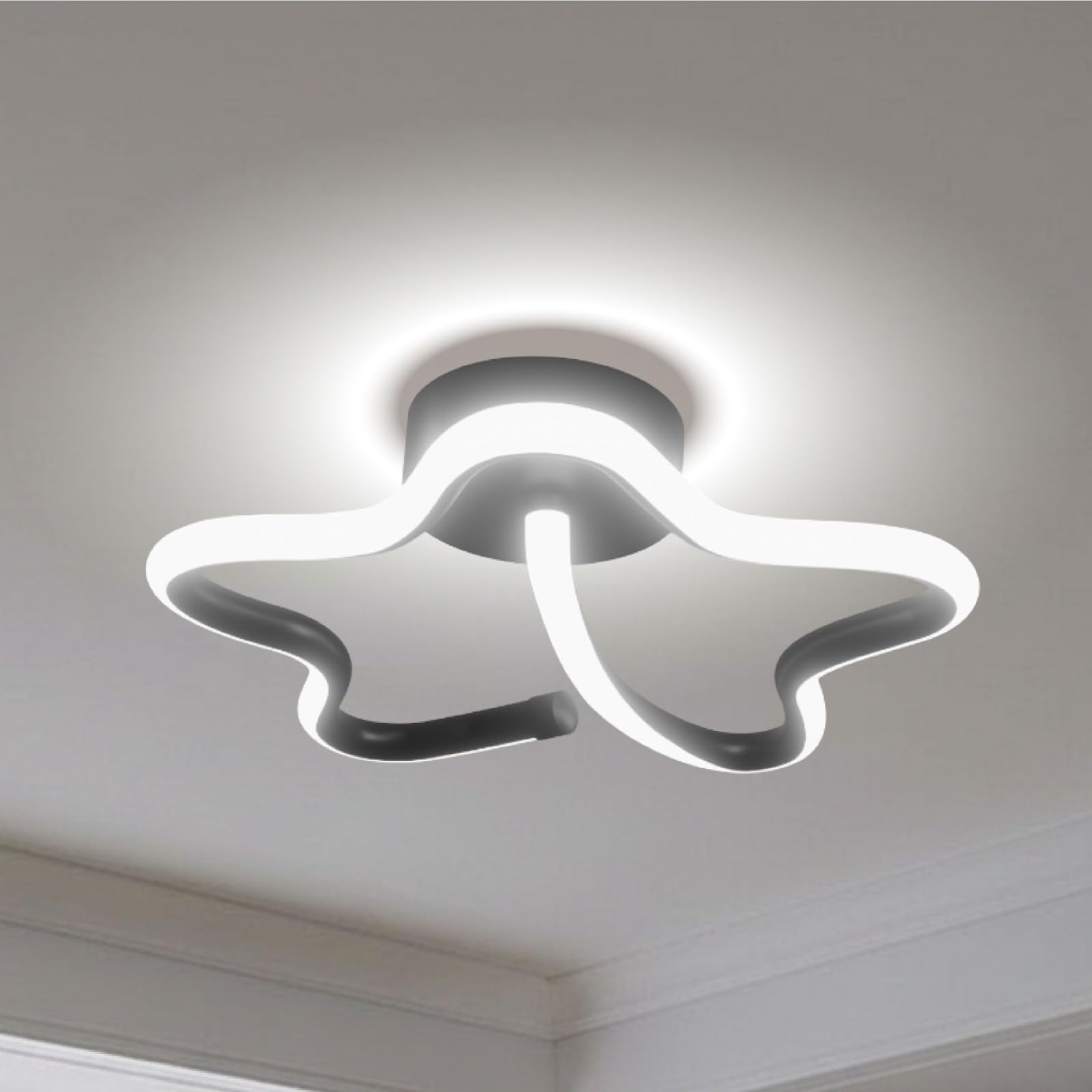 modern led ceiling light fixture flush mount, 50w, black, 3 colour modes (2000k-6000k), anti-glare, flicker free for hallway bedroom living dining room kitchen (25x13x10, star)