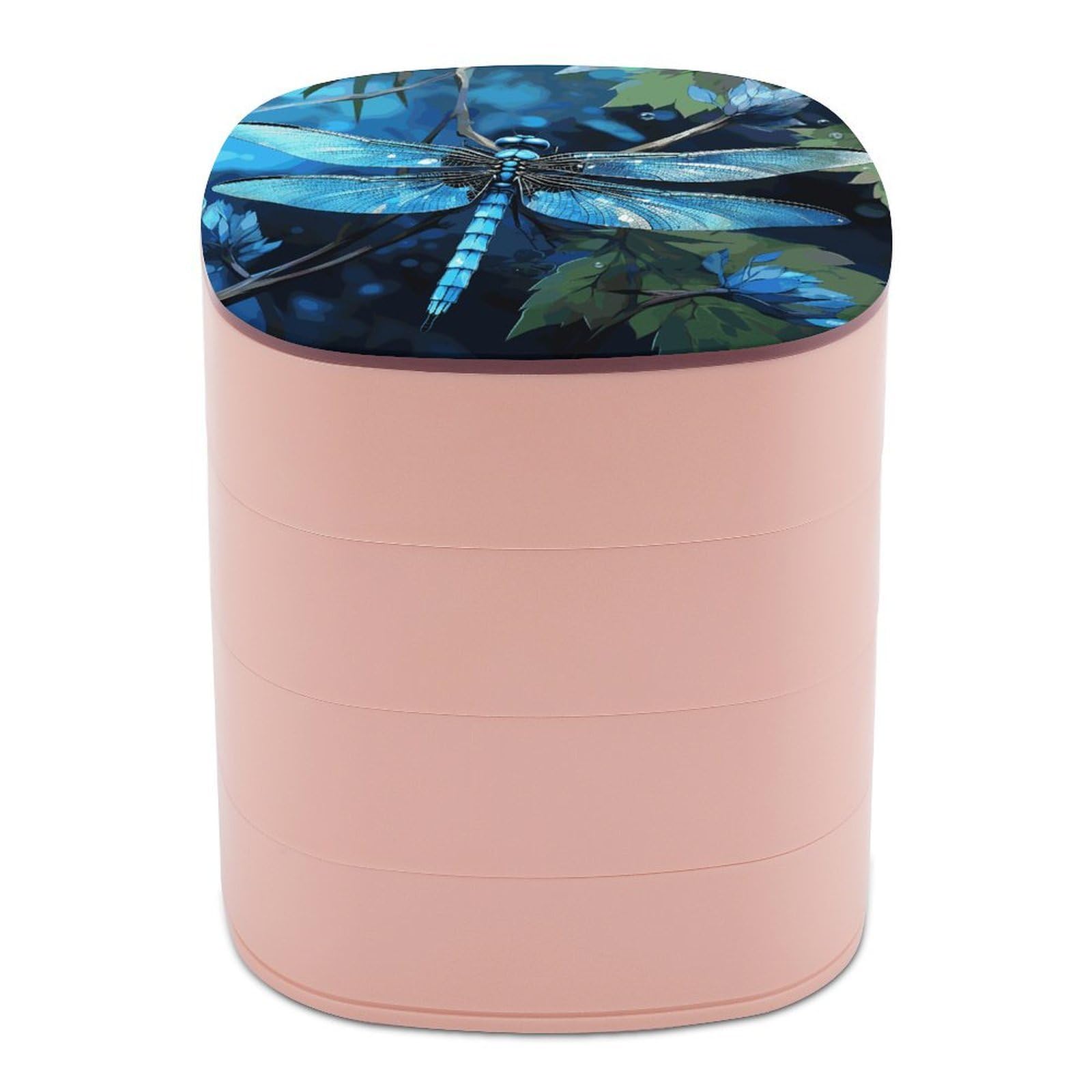 JTREHY Art Blue Dragonfly Jewelry Box 4-Layer Covered Rotating Jewelry Storage Box Large Capacity Storage Boxes Portable Jewelry Case for Bracelets Earrings Necklace