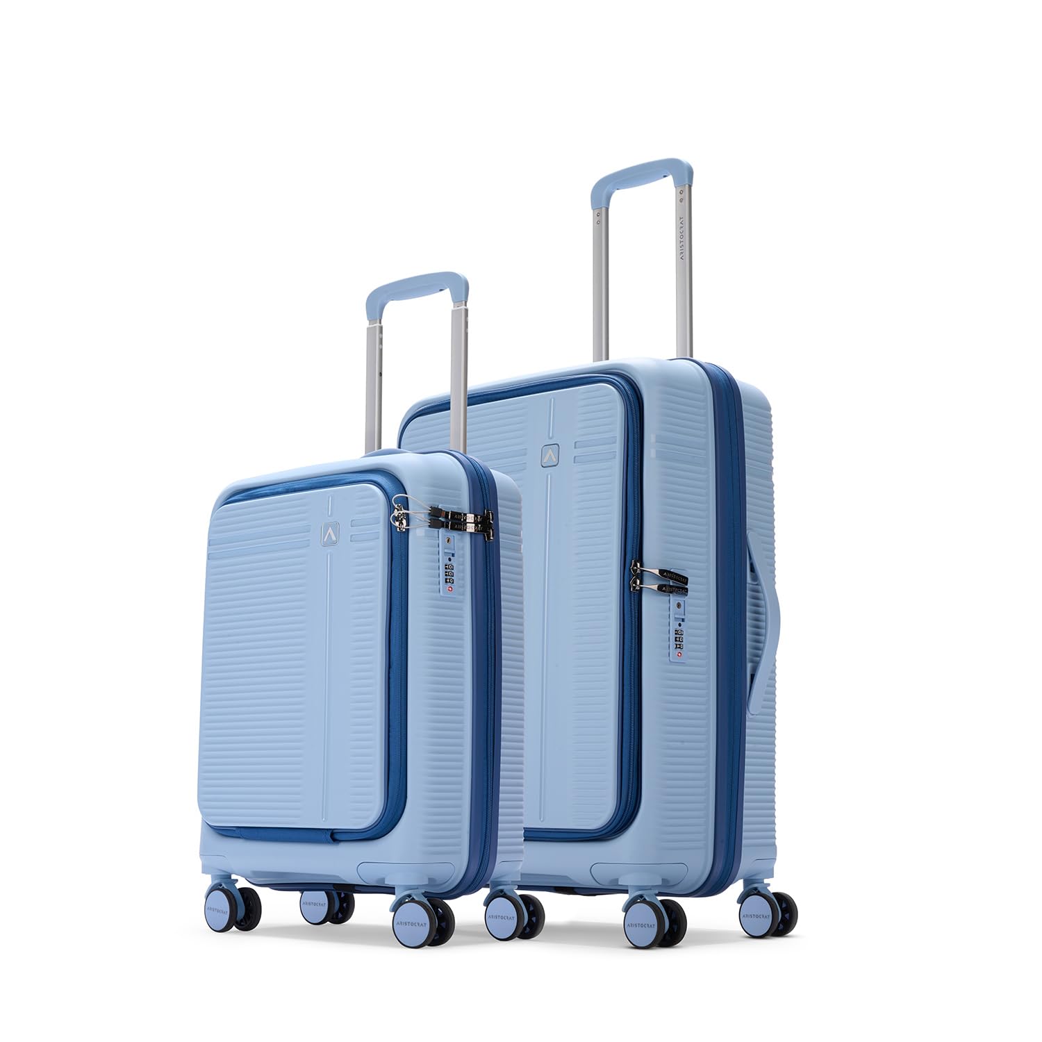 Aristocrat Solana Set of 2 (Cabin+Medium) Hard Case Trolley Bags, Blue | Laptop Compartment (Cabin), TSA Lock, Expander, 8-Wheels, Polypropylene Case, Spacious Travel Luggage, 3-Year Global Warranty