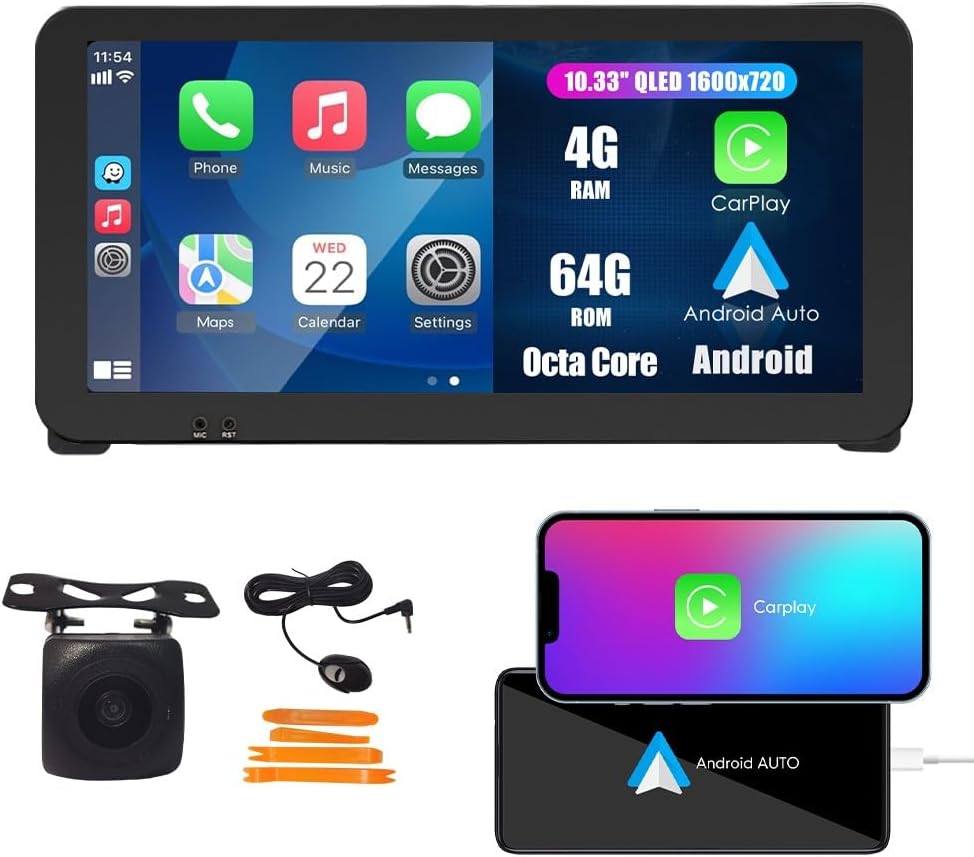 Car CarPlay Android Auto Navigation Stereo GPS Radio Reverse Camera Display 10.33" QLED Touchscreen Headunit Tablet Pad Media Player For Suzuki Vitara 2005-2015, if Applicable Octa Core 4G+64G