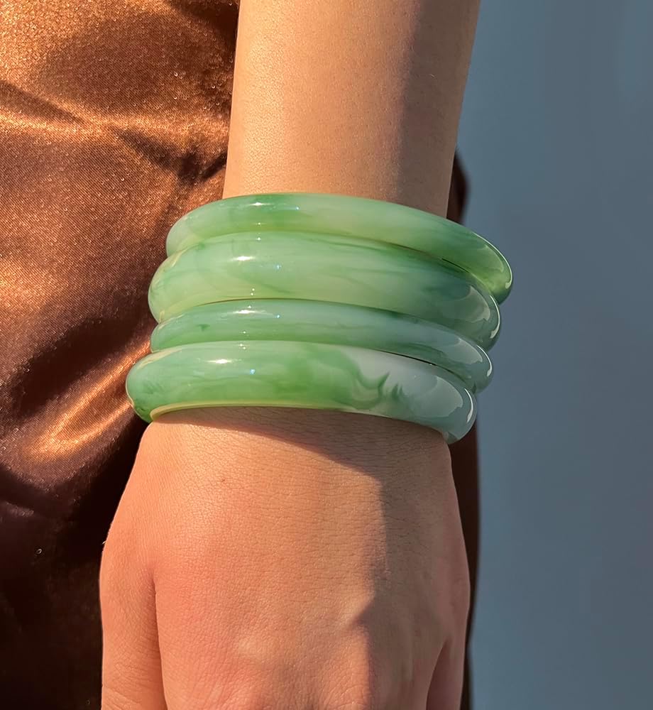 iF YOU Green Resin Bangle Bracelets for Women, Boho Big Stackable Bangles Set, Trendy Acrylic Bracelet Stack Fashion Jewelry Gifts - Image 2