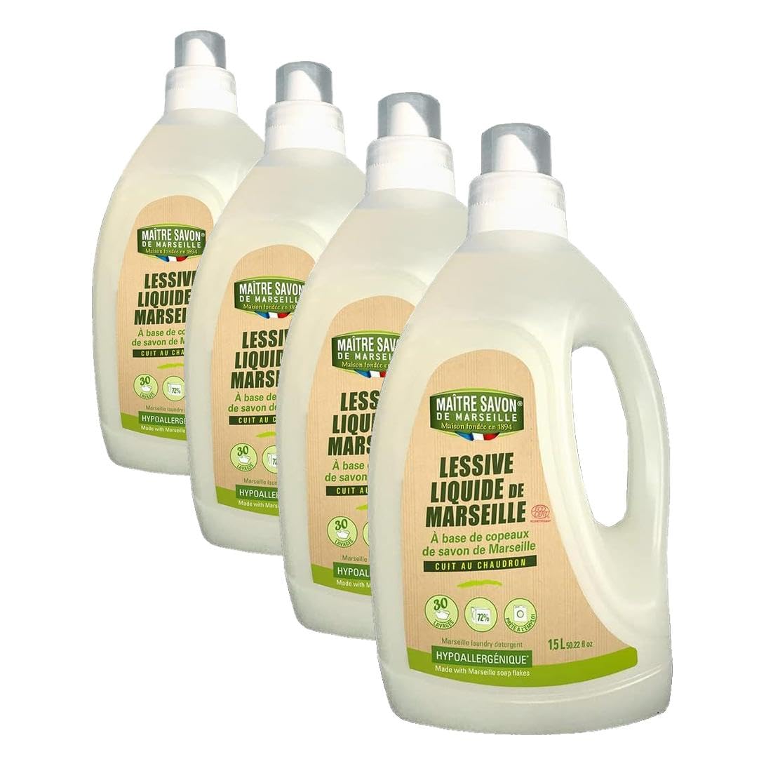 Detergente líquido a base de escamas de jabón de Marsella - 1,5L - ECODETERGENT (Paquete de 4)