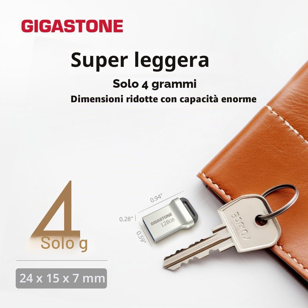 Gigastone 128 GB Chiavetta USB 3.1, Z90 Serie, Set da 2, Velocità e prestazioni affidabili, Ideali per PC Computer Mac, Compatibile con interfaccia USB 2.0/3.0, Impermeabile in metallo, Mini e robusto