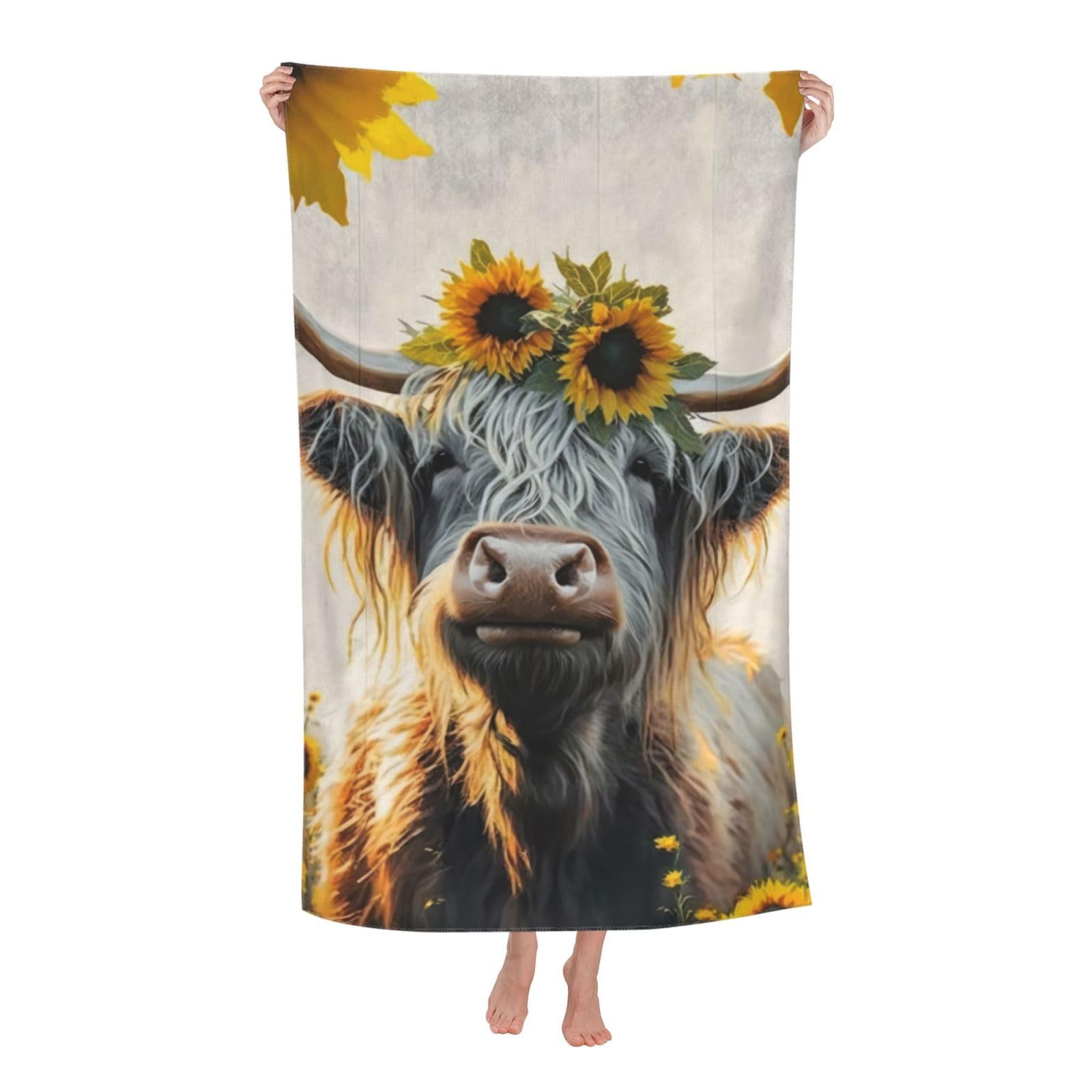 LSRCPD Beach Towels Sunflower Highland-Cow Sports Swim Gym Yoga For Men Women 80X130Cm
