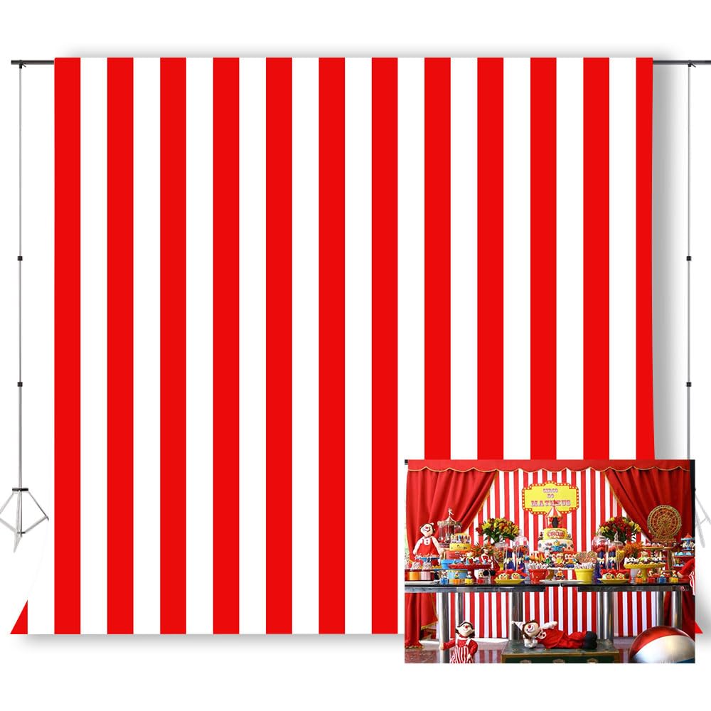 KUKUSOUL 10x10ft Circus Carnival Backdrop Circus Photo Backdrop Red and White Background Baby Shower Banner Supplies for Children KU248