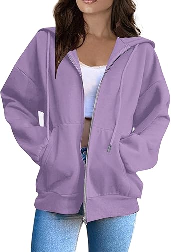 OIOLOYJM Zipper Hoodies for Women Long Sleeve Oversized Sweatshirts Y2k Drawstring Soft Jacket 2025 Fall Fashion with Pockets
