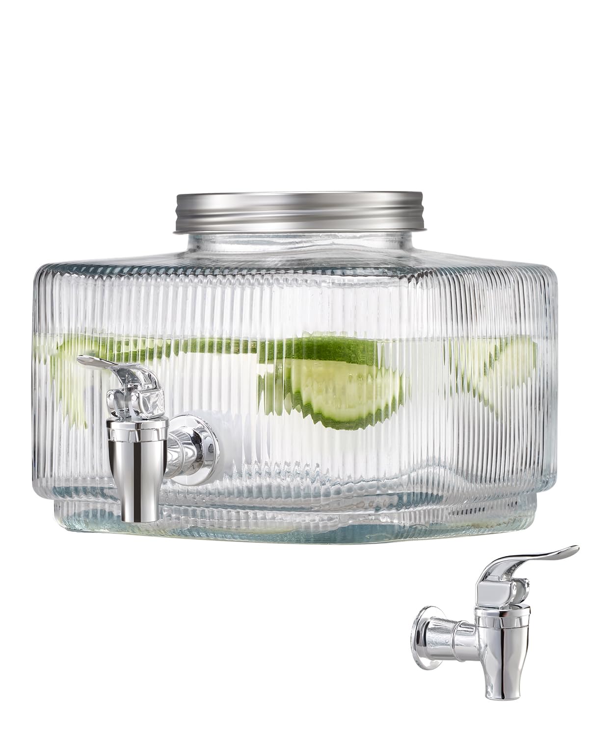 VEVOR Dispensador de Bebidas 3 L para Fiestas, Dispensador de Zumo de Cristal con Grifo y Tapa Antigoteo, para Agua, Té Helado, Limonada y Zumo para Restaurantes, Hoteles y Fiestas, Transparente