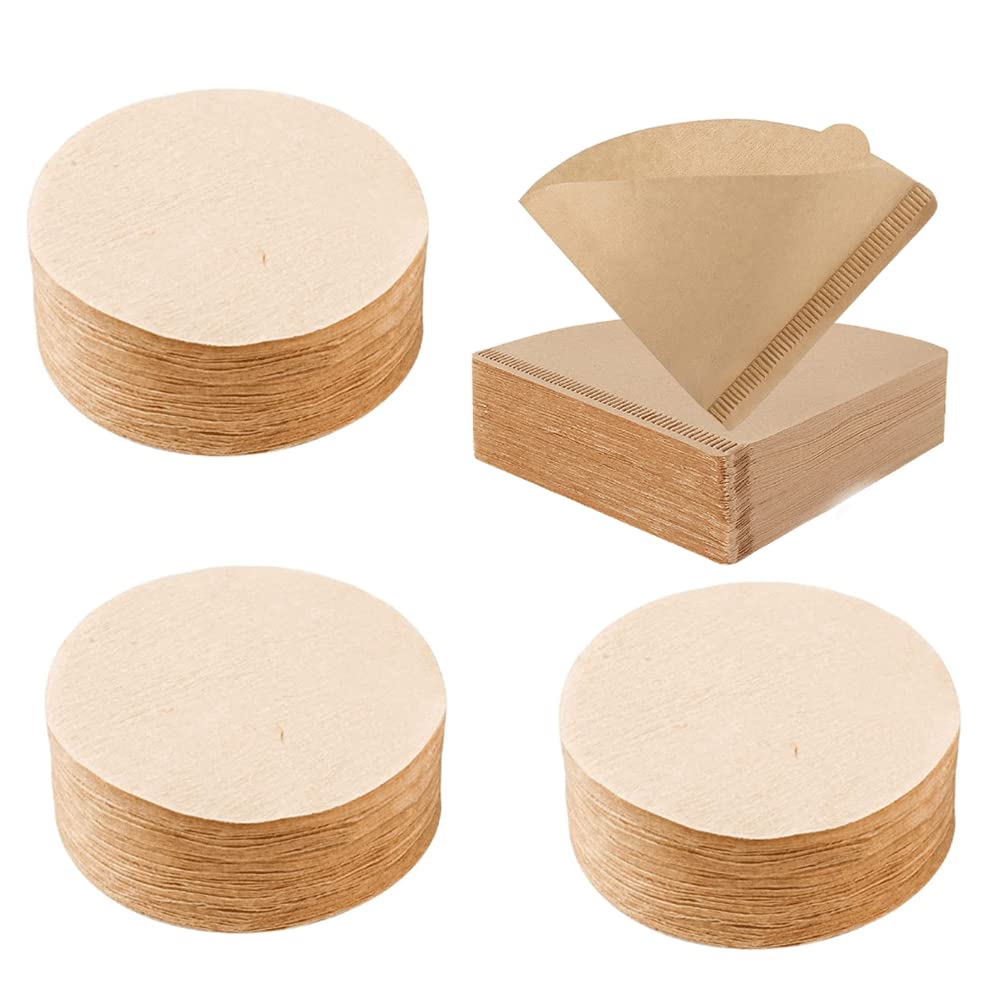 300 Pcs Coffee Filter Papers Round 2.5" Coffee Filter Papers and 100 V Shape 4.13 Coffee Filter Papers Unbleached Coffee Filters Round Replacement Fits for Aeropress Coffee and Espresso Makers