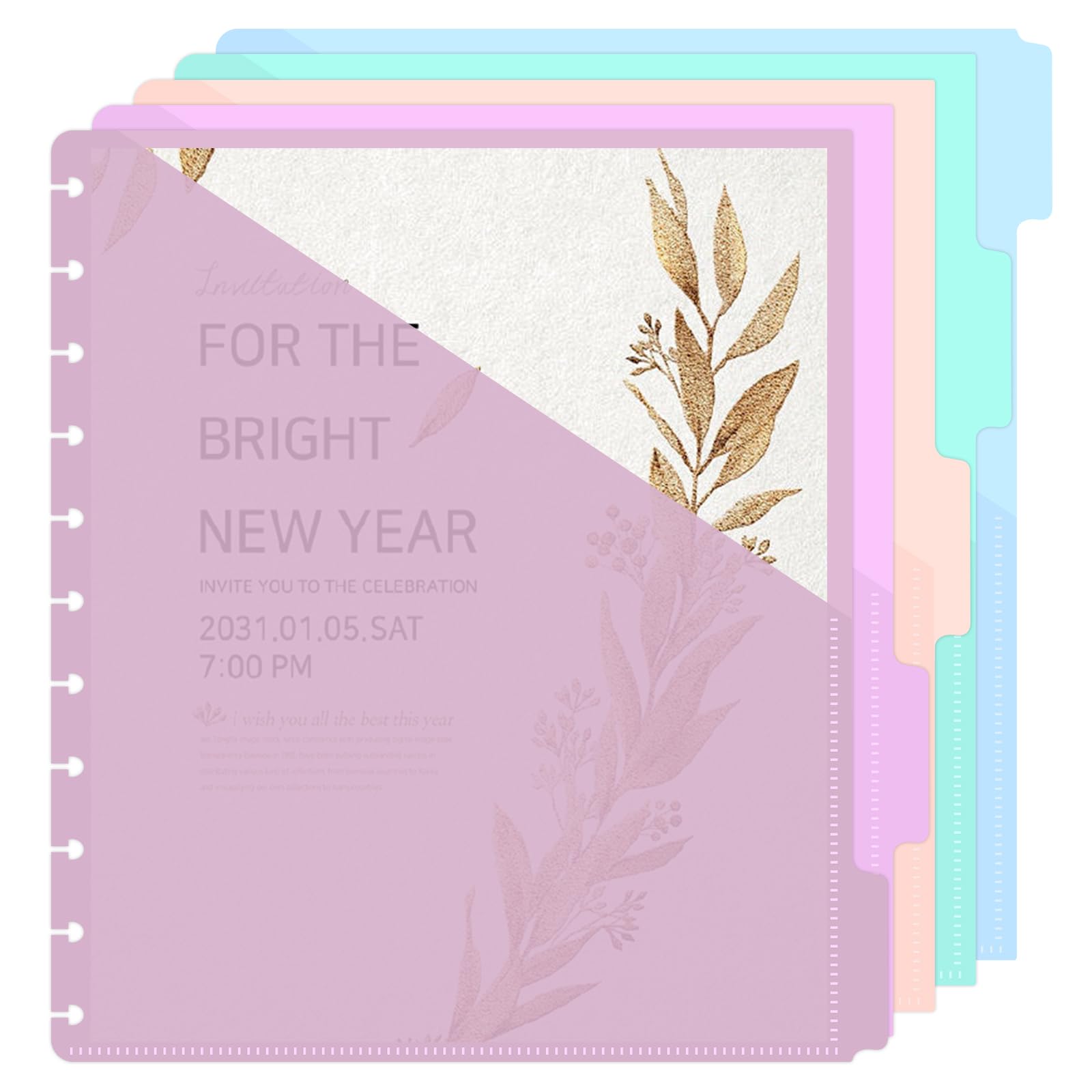 5 Pcs Letter Size Discbound Pocket Dividers with Tabs and Pockets 8.5" x 11" Paper Disc Notebook Discbound Notebook Planner Disc Binder Dividers