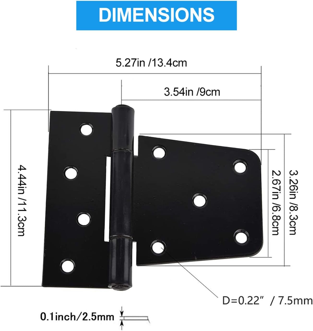 5-inch T-Shape Carbon Steel Heavy-Duty Door Hinges 3pcs, Black Painted Metal Gate Hinges for Residential and Farmhouse Doors