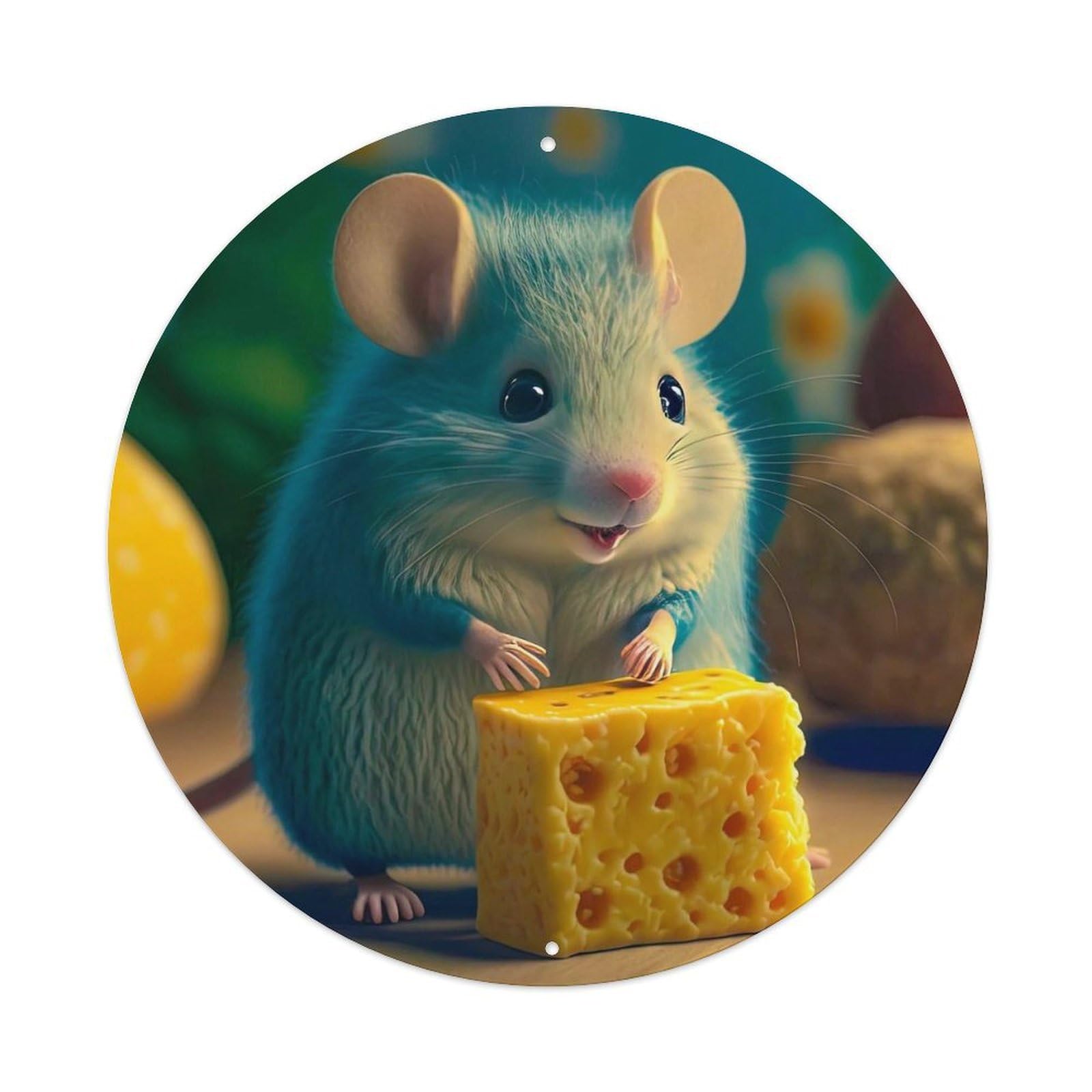 Animal Artwork Cheese-eating Mouse Vintage Metal Tin Sign Plaque Wall Decor for Cafe, Club Bar, Office, Garden Metal Poster 8x8Inch