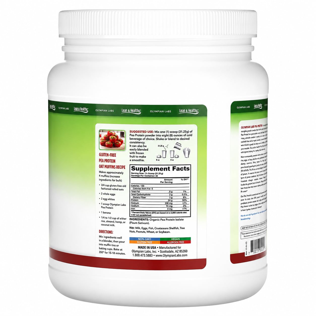 Olympian Labs Pea Protein Powder, Unflavored - 25g of Protein, Plant Based Vegan Friendly, Low Net Carbs, Gluten Free, Lactose Free, No Sugar Added, and Soy Free, 13 Servings — Amazon image 2