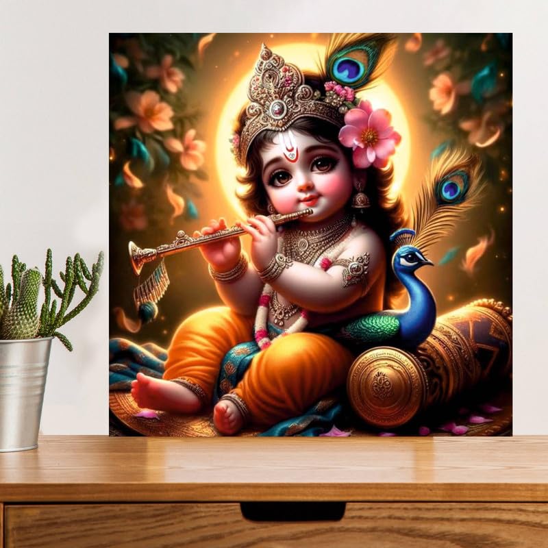 Image of British Terminal Cute little Bal Gopal Baby God Krishna| Kanha Ji | Laddu Lord Makhan Chor Painting Religious Poster for Pregnant Women for wall (matt thin vinyl,sticker,multicolor,unframed)| bj12