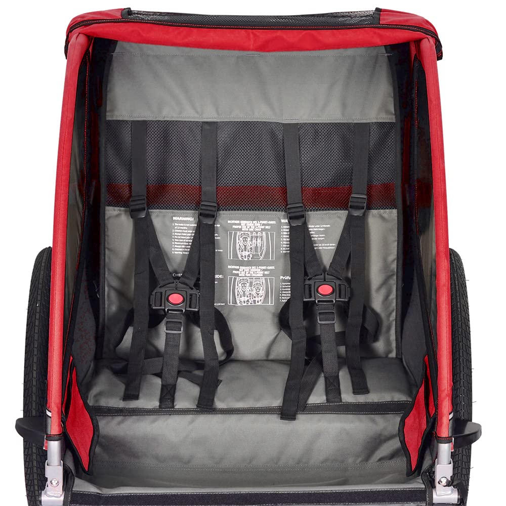 PAPILIOSHOP Mover Remorque Vélo Chariot de Transport et Poussette Pliable Tout-Terrain Sécurisée pour 1 ou 2 Enfants - Remorque Multifonction Enfants pour Vélo, Randonnée et Loisirs (Rouge)
