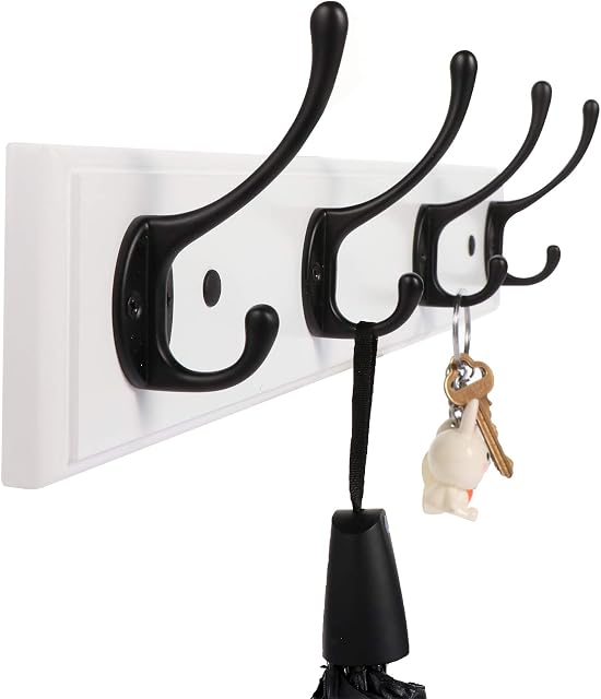 lomejii Wood Coat Rack Wall Mount with 4 Wall Hooks, Heavy Duty Wall Hanger Winter Coat Clothes, Great Modern Decoration Hooks Rail / Rack for Entryway Bedroom Farmhouse Mudroom,White