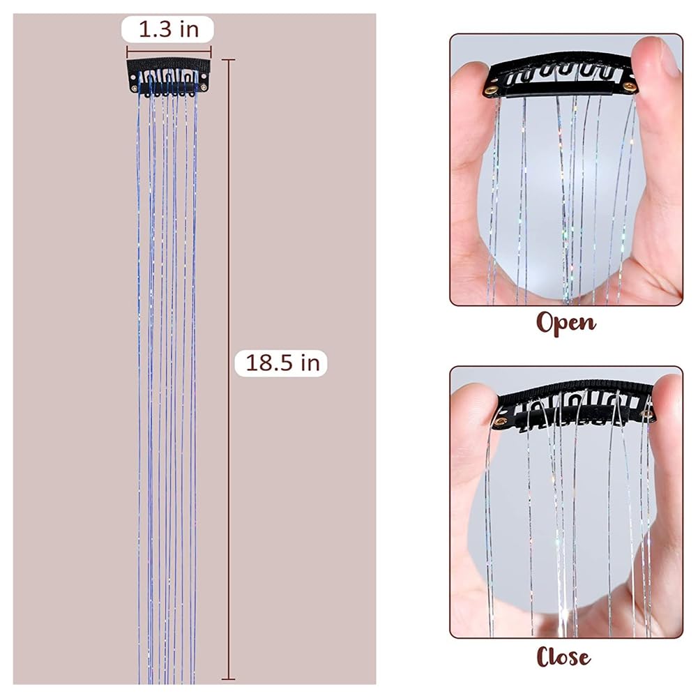 6 sztuk klipsów do włosów z lamettą, błyszczące Hair Tinsel Clip, błyszczące pasemka do włosów, lametta Tinsel Hair Extensions, błyszczące pasemka do włosów na cosplay, imprezę, Boże Narodzenie