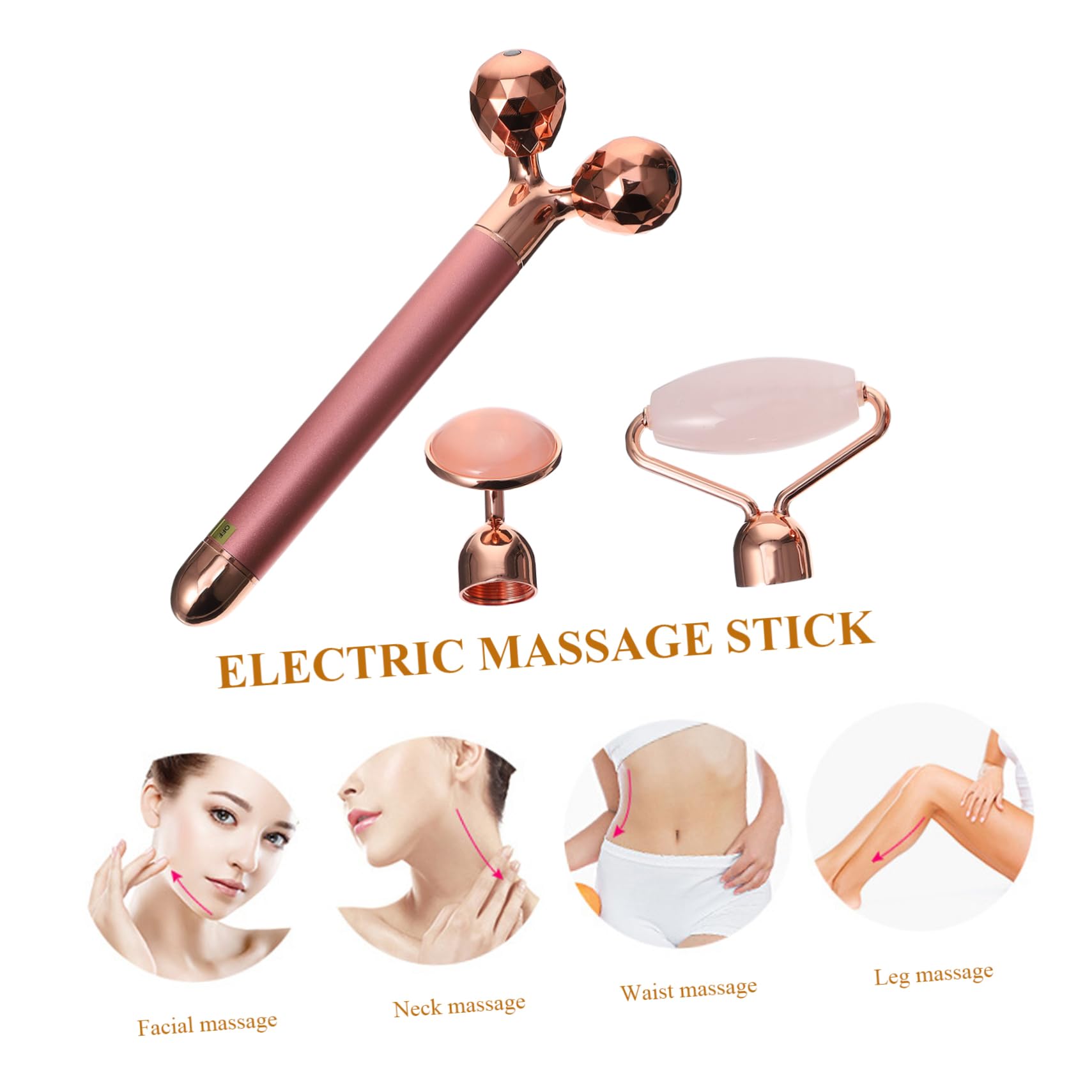 3-in-1 Gesichtsroller aus Natürlichem Jadepulverkristall mit Elektrischem Massagegerät zur Gesichtspflege Fördert die Durchblutung und Augenringe