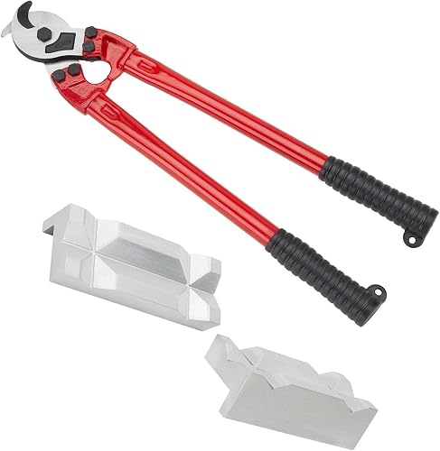 Heavy Duty Hose Cutter with Aluminum AN Fitting Vise Jaws for AN3-AN32 | 18.5" overall length, precision-ground blades, non-marring aluminum soft jaws, magnetic inserts, holds braided hose